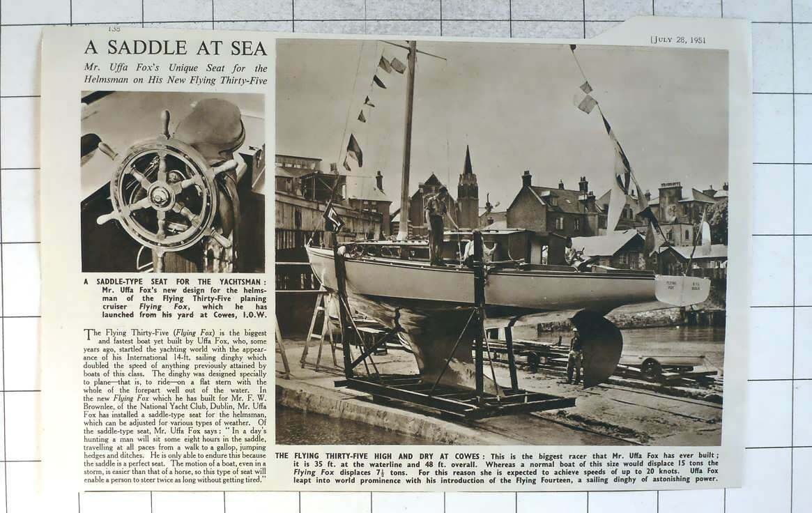 A 1951 press article on the Flying Thirty-Five, Flying Fox, at Cowes
